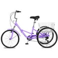thumbnail image 4 of Lilypelle Folding Tricycle, 24" Three Wheel Bicycle for Adult, 7 Speed Adult Tricycle,Trike Cruiser With Big Basket for Exercise Shopping Picnic Outdoor Activitiess,Purple, 4 of 8