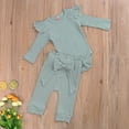 thumbnail image 1 of Ensemble Estival pour Bébé en Coton, Barboteuse à Volants à Manches Longues + Pantalon avec Nœud Papillon, 1 of 5