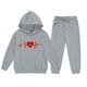 thumbnail image 5 of Conjunto de sudadera con capucha de manga larga para niños con estampado en forma de corazón y pantalones deportivos con lazo en las piernas, conjunto deportivo informal de dos piezas para niños, poli, 5 of 5