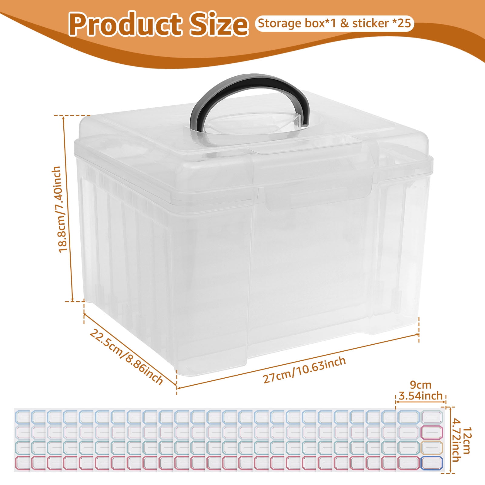 Wekvgz Greeting Card Storage Box Photo Organizer with 6 Removable Adjustable Dividers and Stickers for Photos Crafts Scrapbooking