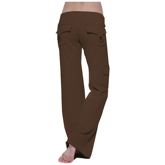 Kureaily Women Elastic Waist Casual Cargo Pants Joggers Yoga Pants Pockets Wide Leg Pants Women Casual Pants