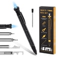 thumbnail image 1 of 12-in-1 Multifunctional Steel & Metal Tool Pen with 360° Rotatable LED Light, Pressure Reducer, Massager, Ruler, Bottle Opener, Phillips Screwdriver, Phone Holder & Hex Wrench – Compact 11x158mm, 1 of 6