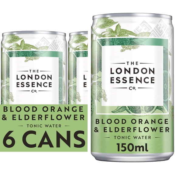 London Essence Orange & Elderflower Tonic Water Cans 6x150ml, Imported from Britain