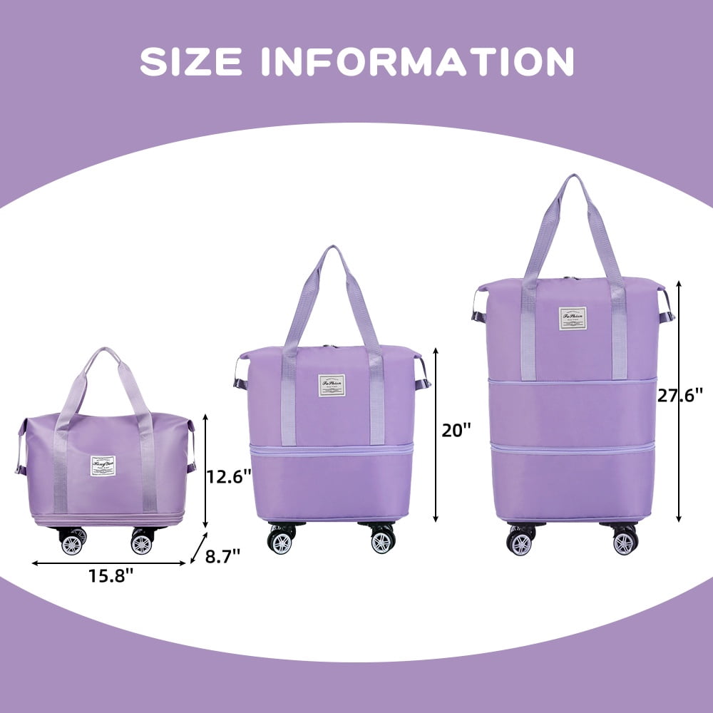 Youersen Rolling Duffle Bag, Expandable and Foldable Travel Bag for Weekend Trips and Carry-on Luggage