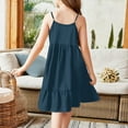 thumbnail image 4 of Lumtrix Girl's Summer Sundress Spaghetti Strap Solid Cotton Long Maxi Dress Casual Cami Dresses for 3-14 Years Dark Blue 130, 4 of 4