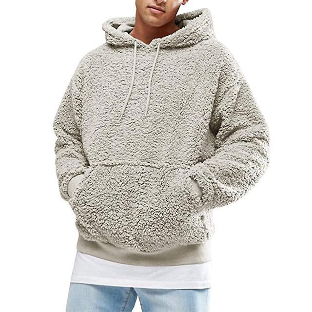 Men's Solid Fleece Long Sleeve Front Pocket Sweatshirt Casual Hooded Pullover Tops