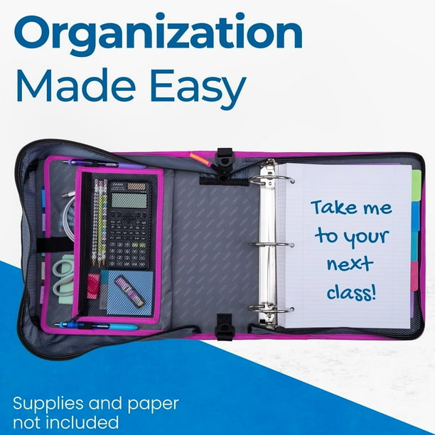 Case-it The Mighty Zip Tab Zipper Binder, 3 Inch O-Rings, 5 Color