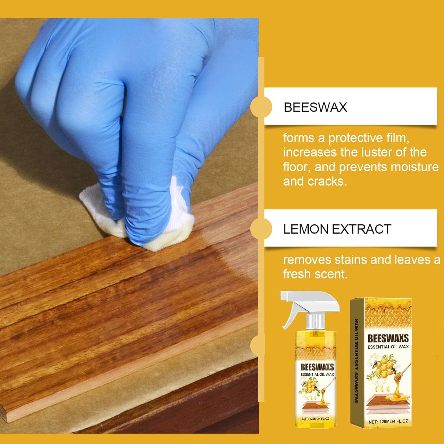 Beeswax Wood Polish Spray, Bees Wax Furniture Polish and Cleaner, Natural Micro-Molecularized Beeswax Spray for Living Rooms,Kitchens,Wood Furniture Floors