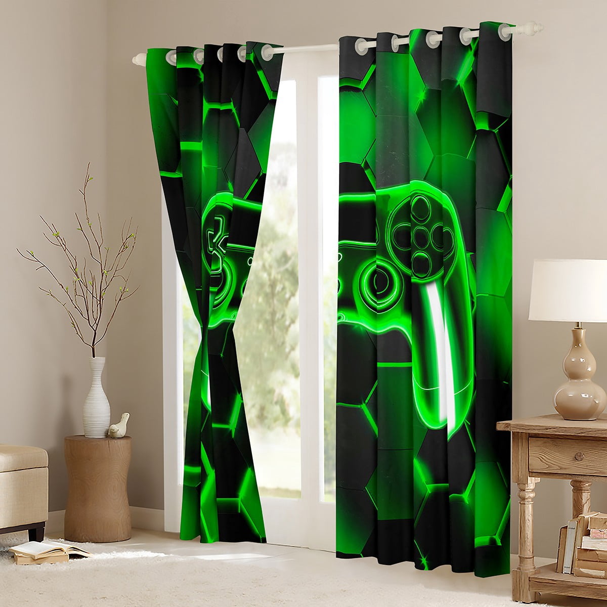 Erosebridal Gamer Gamepad Curtains and Drapes (38x54), Geometry Stripe 30%-50% Blackout Curtains for Bedroom, Game Lover Curtains for Living Room, Window Drapes Room Decorative