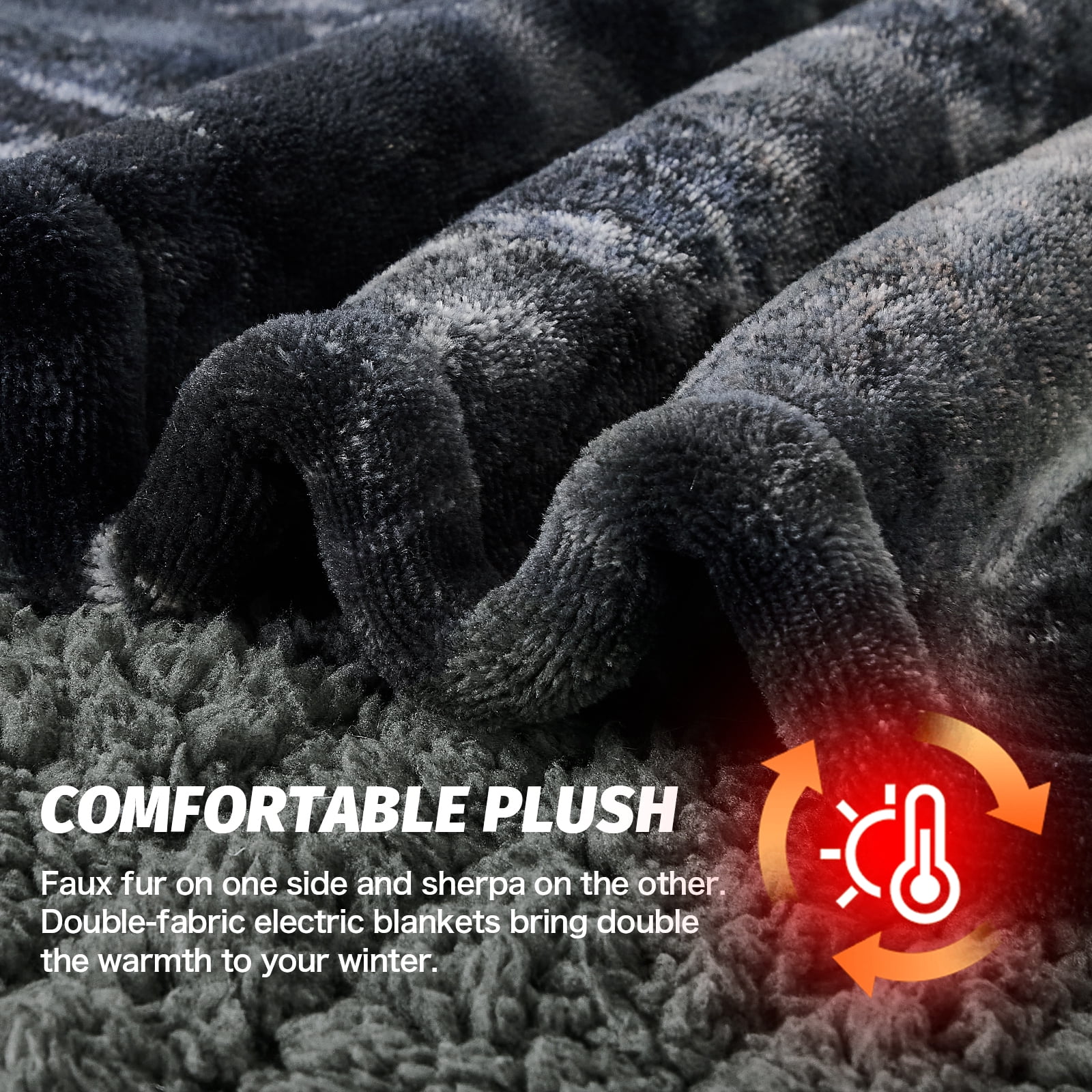 PMONPA Electric Heated Blanket, 51"x61" Heating Blanket for Adult, Soft Flannel & Sherpa, 10 Heating Levels & 1-8 Hours Auto off, Black