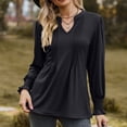 thumbnail image 5 of Scyoekwg Womens Dressy Blouses V-Neck Pleated Tunic Shirts Loose Fall Trendy Solid Color Long Sleeve T Shirts Lightweight Dressy Casual Blouses Pullover (Black,M), 5 of 6