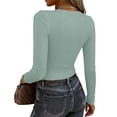 thumbnail image 3 of ASDFVBKG Womens Long Sleeve Shirts Comfy Crewneck Ribbed Knit Tops Tunic Y2k Slim Fit Basic Tight Dressy Tee Mint Green L, 3 of 3