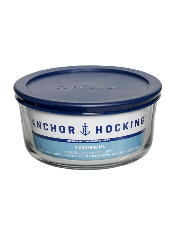 Anchor Hocking Glass Food Storage Container with Lid, 4 Cup Round