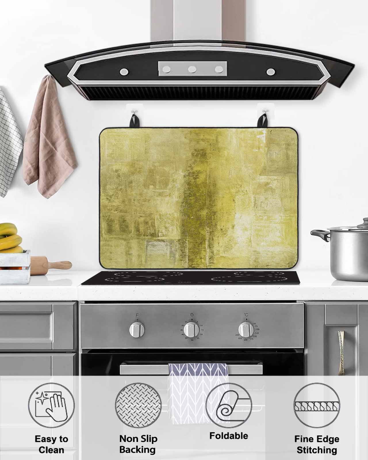nqOlkjepod Large Induction Cooktop Protector Mat 24"x21", Yellow Stove Top Covers for Electric Stove, Retro Oil Painting Modern Abstract Art Aesthetics Stove Burner Cover Mats, Glass Top Stove Cover