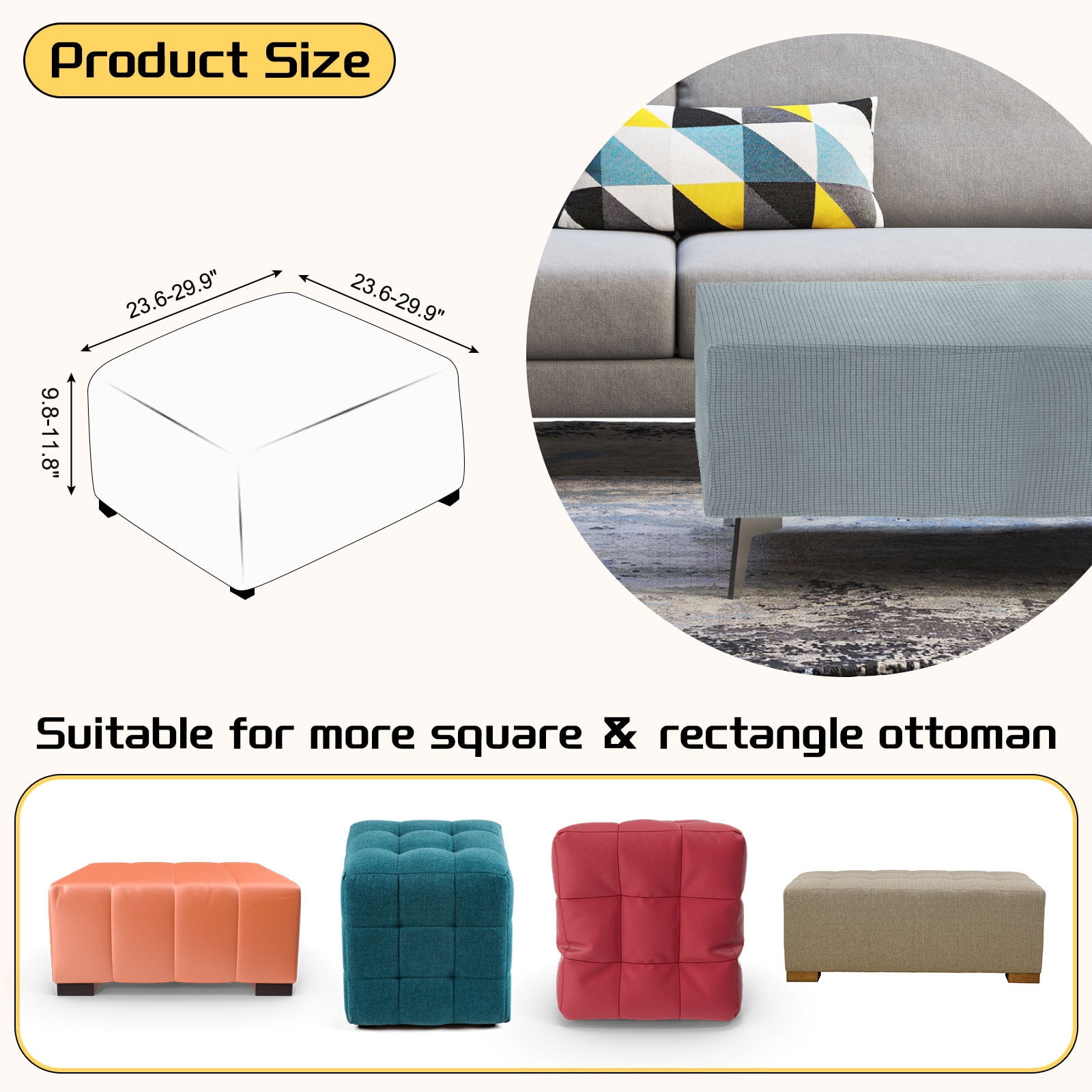 Unique Bargains Stylish Square Jacquard Slipcover Gray 23.6"–29.9" x 13.8"–17.7"