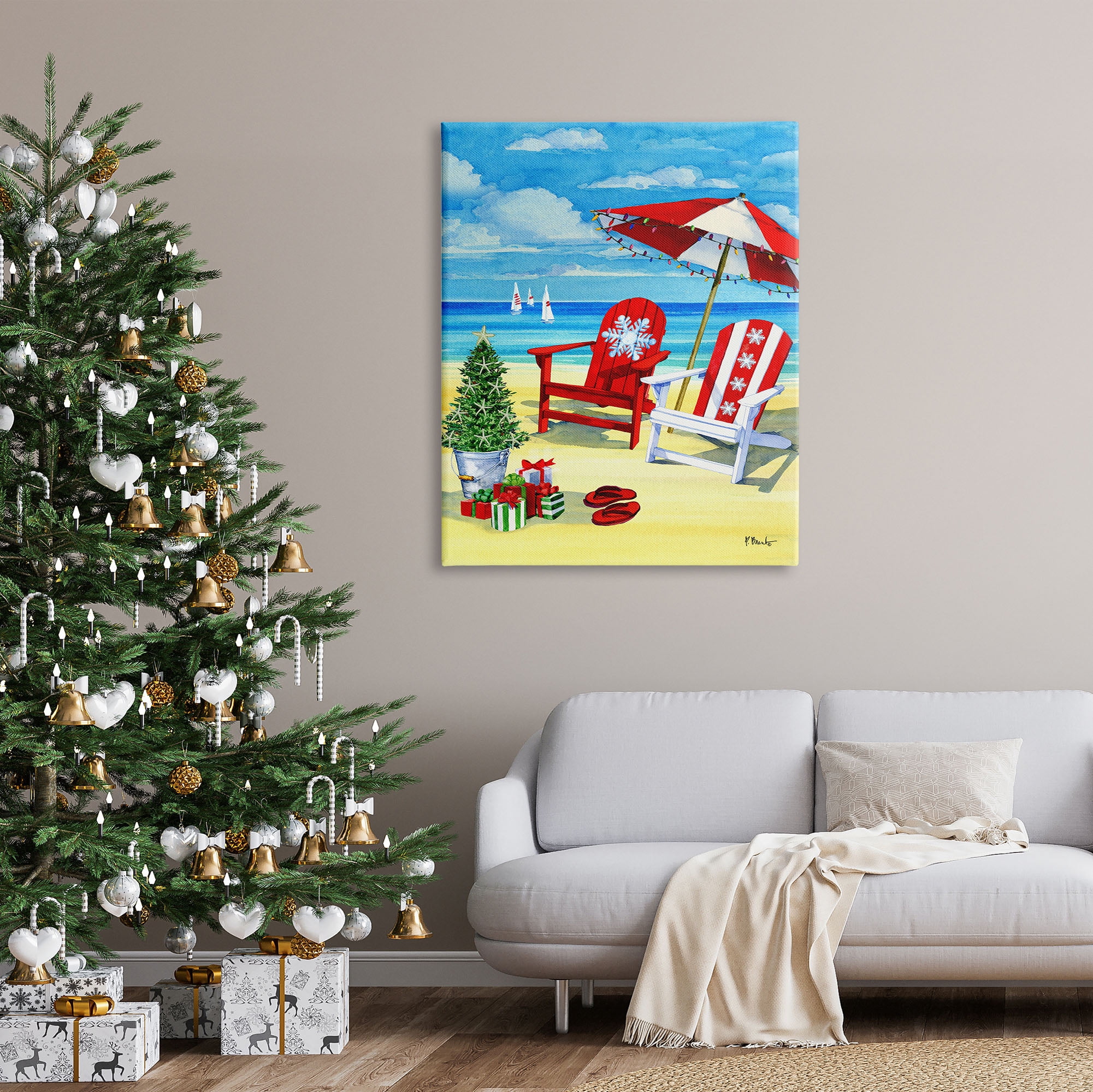 Stupell Industries Holiday Beach Scenery Holiday Painting Gallery Wrapped Canvas Print Wall Art, 36 x 48