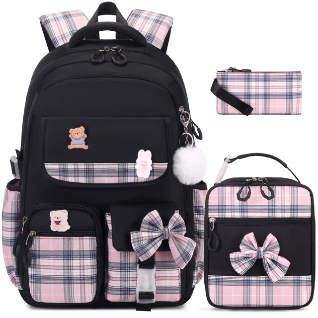 Mochila ACESAK para niñas, jardín de infantes, escuela primaria, negra