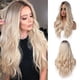 thumbnail image 1 of Pelucas rubias de 26 pulgadas de largo para mujer, pelo sintético natural, peluca rubia ombre con raíces oscuras, peluca sintética, pelucas onduladas sueltas, resistentes al calor, 1 of 5