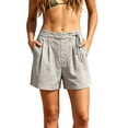 thumbnail image 2 of MLCDZ Womens Cotton Linen Shorts Casual Loose Summer Drawstring Elastic Waist Pleated Zipper Button Tailored Shorts Beach Vacation Versatile Short Pants, 2 of 8