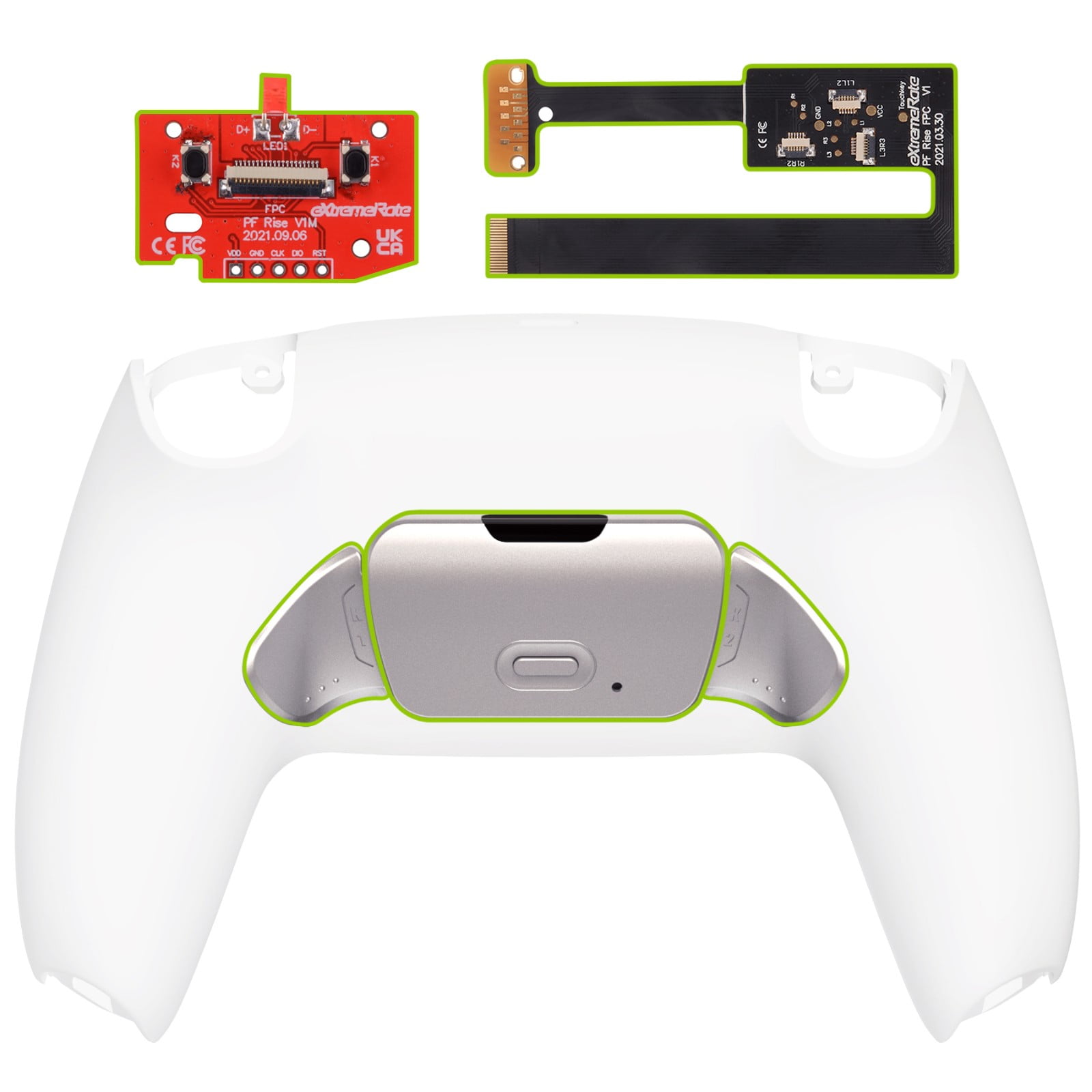 eXtremeRate White Rise 2.0 Remap Kit Upgrade Board Back Shell Buttons for PS5 Controller BDM-010/020