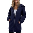 thumbnail image 1 of Sudadera con Capucha y Cremallera para Mujer, Estilo Oversize, de Forro , Larga, Informal, para Otoño, con Bolsillo Azul Oscuro L, 1 of 9