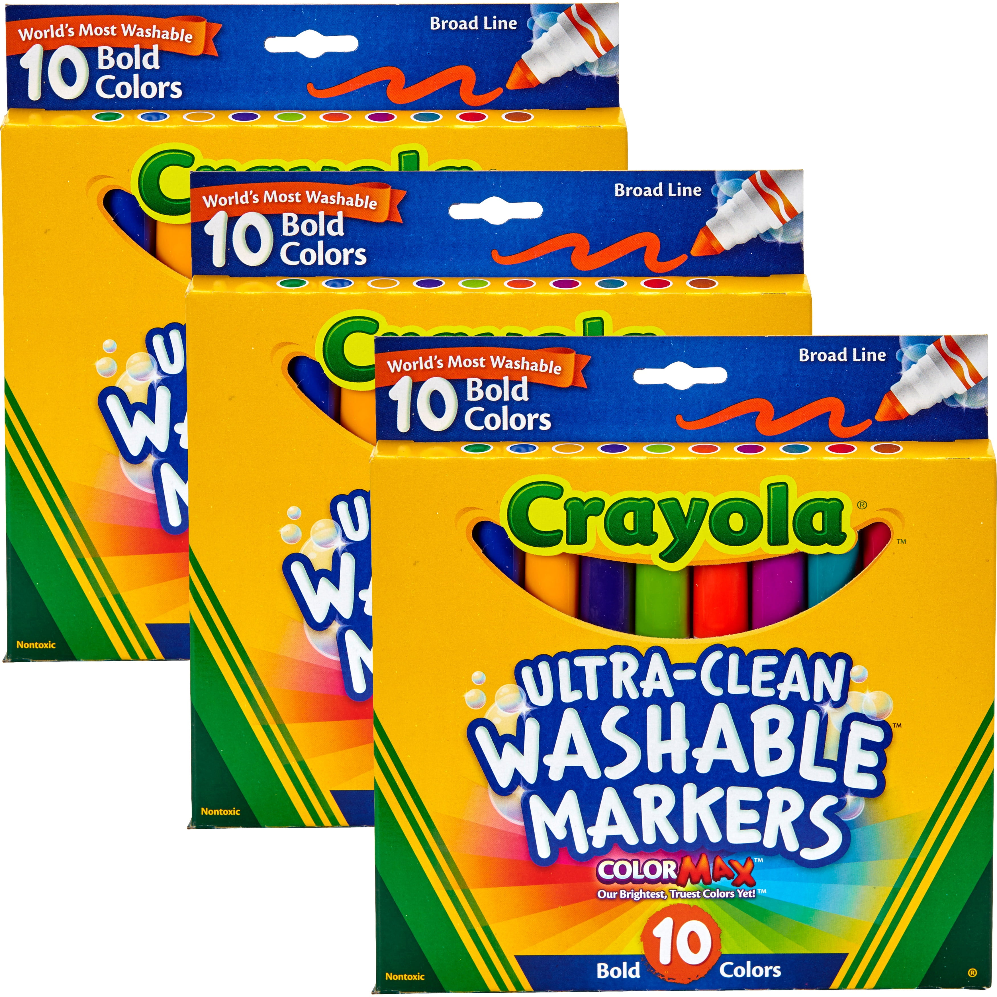 Crayola UltraClean Color Max Broad Line Washable Markers10 Count, Multipack Of 3