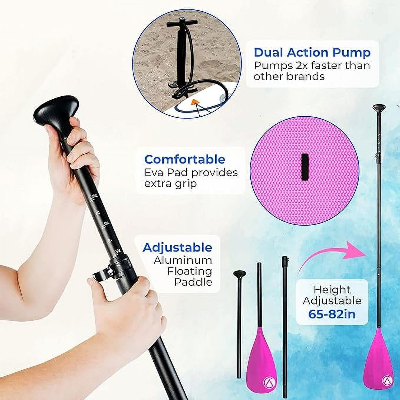 Crew Axel Inflatable Paddle Board 10336 Extra Wide & Lightweight (18lb) Paddle Board Premium SUP Set Includes 2 Bags, Floating Paddle, Camera Mount, 3 Fins, Dual Pump Kit