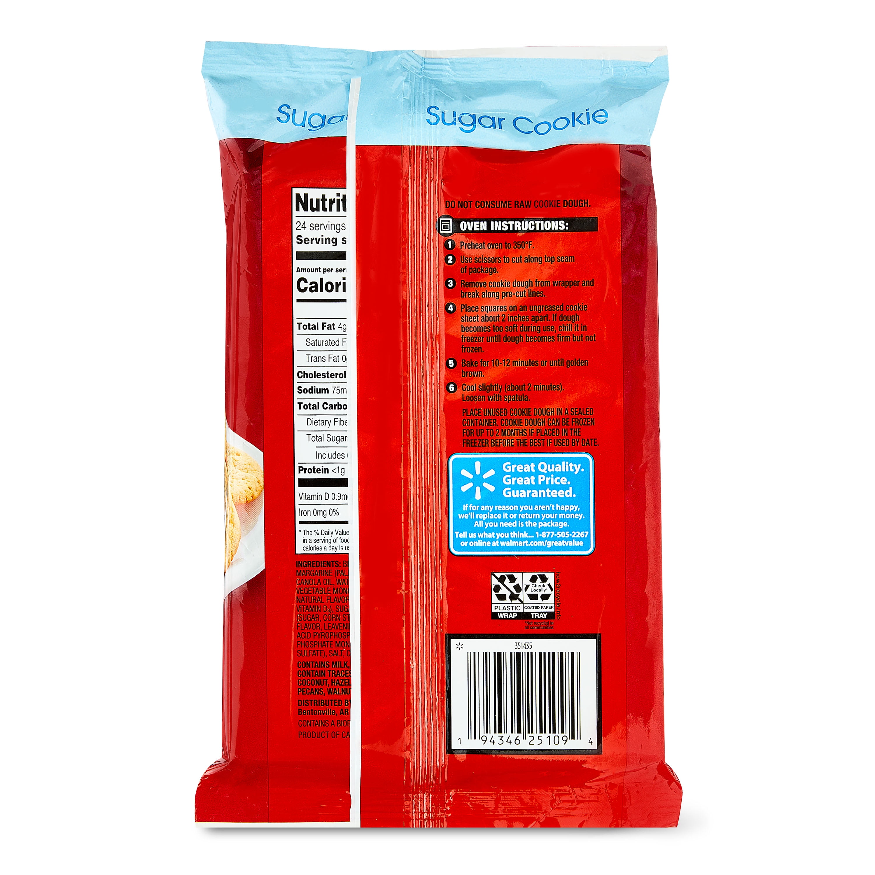 Great Value Ready to Bake Sugar Cookie Dough, 16.5 oz