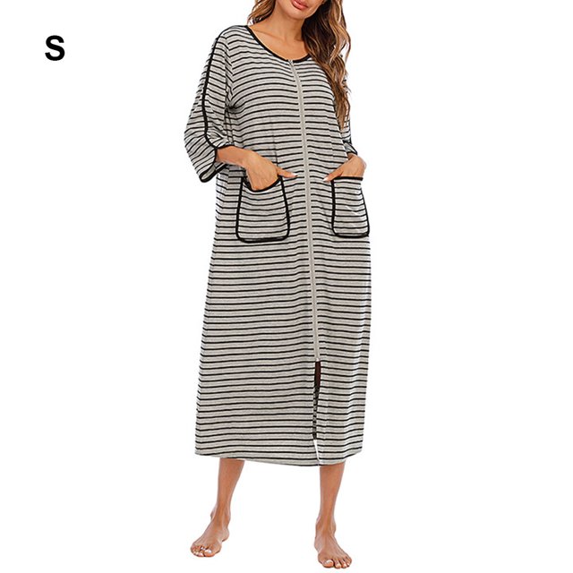 Langgg Polyester Robe de Nuit pour Femmes en de Rechange Col Rond Fermeture Éclair Cardigan Respirant Peignoir de Maison et de Bureau Tenue de Nuit Vêtements de Nuit Gris P