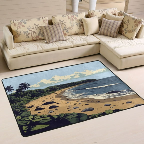 Beach Soft Polyester Area Rug 36''x24'', Non Slip, Memory Foam, Water Absorbent