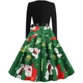 thumbnail image 4 of Vestido de fiesta de noche de Navidad con cuello en V y manga larga con estampado vintage para mujer Pompotops  hdfakjf7399, 4 of 9