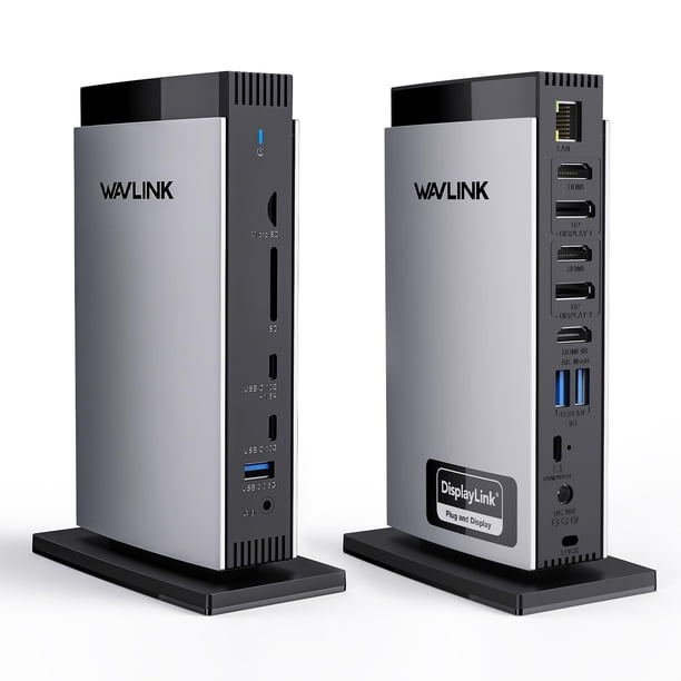Estación de acoplamiento WAVLINK DisplayLink para 3 monitores con adaptador de corriente de 130 W, base USB-C para laptop compatible con M1/M2/M3/M4/Mac y Windows, Thunderbolt 4/3