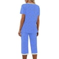 thumbnail image 5 of Iyufng Womens Pajamas Set Loungewear Sets,V-neck Short Sleeve Pajamas Tops and Capri Pants Casual Pajamas with Pocket,Sleepwear Sets for Women,S-XXL, 5 of 9