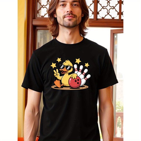 natee local warehouse clearance Fun Duck Bowling T-shirt - Cool and Quirky Design, 100% Cotton Fabric,Crew Neck,Regular Fit,Weekend Casual Wear,180gsm,Halloween Thanksgiving Christmas Gift for Men W