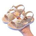 thumbnail image 6 of FINALGANG Kids Girls Open Toe Sandals With Butterfly Flower Appliques Pearl Accent Adjustable Hook And Loop Strap Soft Sole Shoes For Summer Daily Play White 6-7 Years, 6 of 9
