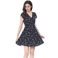 thumbnail image 1 of Unique Bargains Robe Ceinturée à Fleurs pour Femme, Col en V Croisé, Manches Pétales, 1 of 6