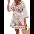 thumbnail image 2 of Vestido Mini Informal con Cuello en V, Estampado Floral, Mangas Acampanadas y Cintura Elástica para Mujer. XXL, 2 of 9