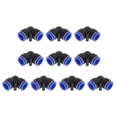 thumbnail image 1 of Conectores de aire de empuje únicos Bargains 5/8" 90 grados de dos vías de plástico 10 piezas azul negro, 1 of 1