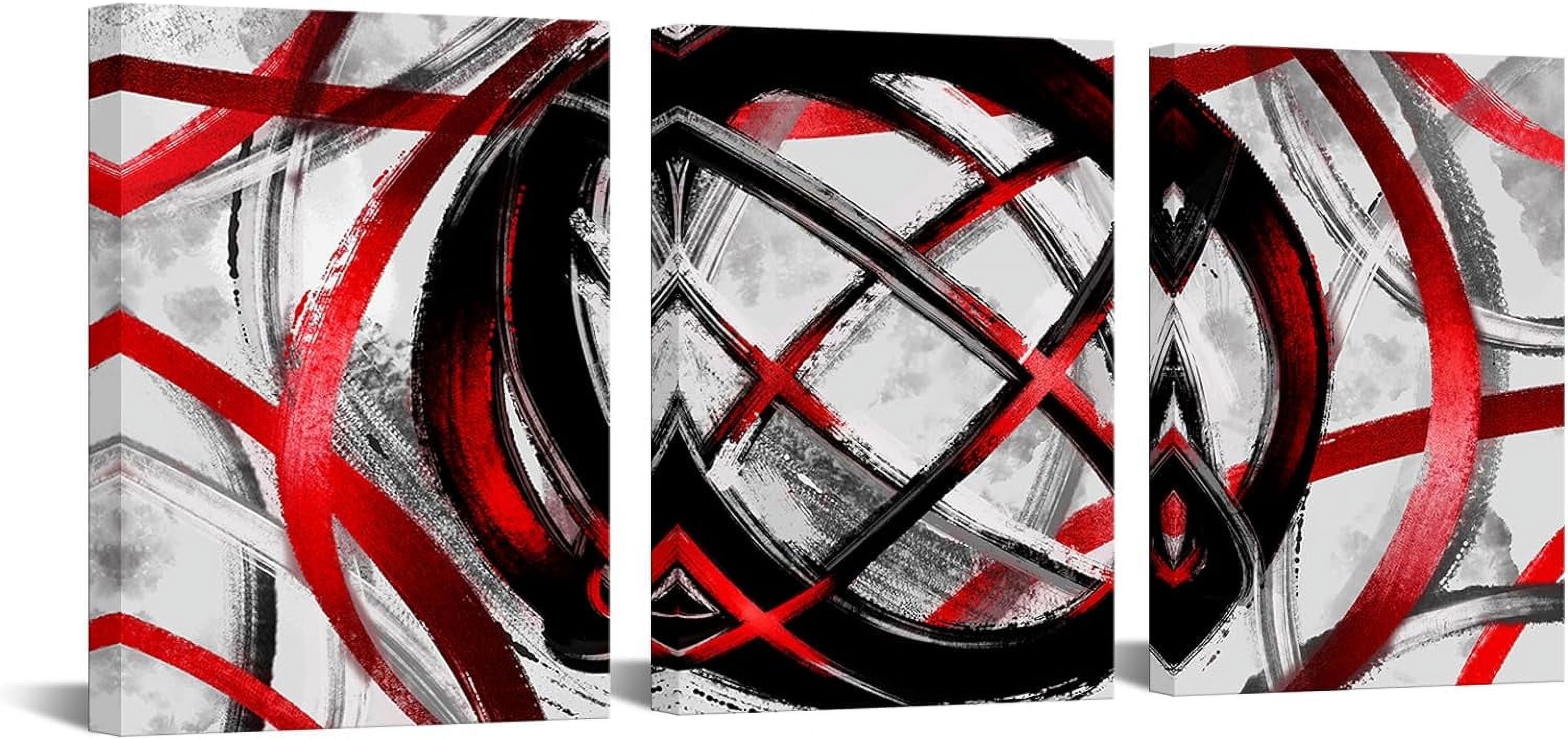 Abstract Canvas Wall Art Black and Red Painting Decor Modern Line Art Work Framed for Bedroom Bathroom Decorations (Red)