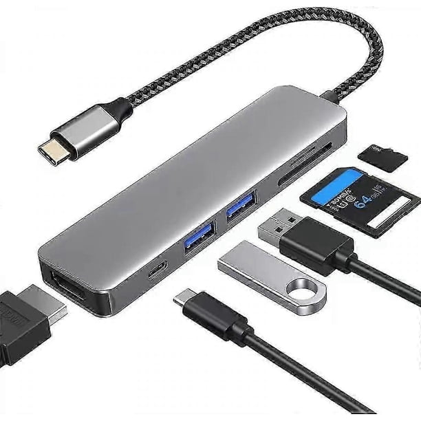 6 In 1 Usb C Hub Multiport Adapters ,mac Dongle With 4k Hdmi, 100w Fast Charging, Usb-c And 3 Usb-a 5gbps Data Port, Usb 2.0