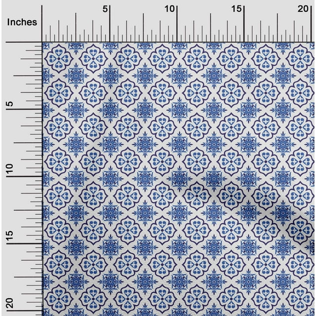 oneOone Polyester Lycra White Fabric Floral & Tiles Moroccan Sewing Craft Projects Fabric Prints By Yard 56 Inch Wide