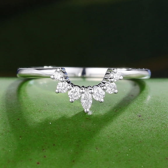 Blue Jewel Excellent 1.5 Ct Marquise Cut Lab Created Simulated Diamond Ring - Silver 14K White Gold Plated Ring - Curved Shape Diamond Rings for Women's - Simple Engagement Wedding Diamond Rings