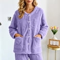 thumbnail image 2 of Moxiu Fleece Bed Jacket for Women Cozy Soft Plush Jackets Floral Texture Pajama Top with Pockets Button Front Lounge Sleepwear Purple,L, 2 of 9