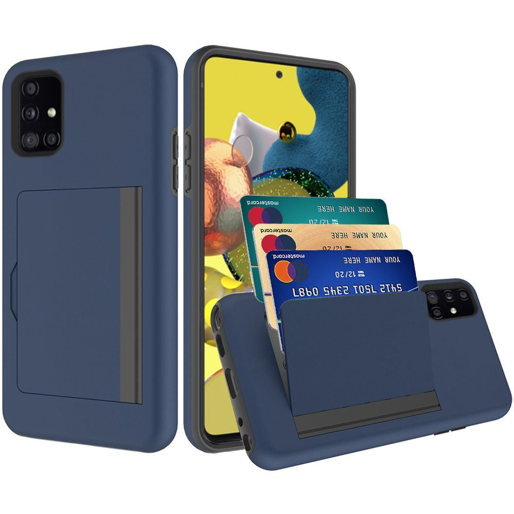 For Samsung Galaxy A51 5g Card Holder Hybrid Case Cover - Dark Blue