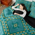 thumbnail image 4 of jejeloiu Retro Aztec Geometric 7 Pieces Bedding Comforter Set,Vintage Rhombus Triangle Full Bedding Set,Cyan Orange Fitted Sheet Flat Sheet For Men Women,Breathable Home Decor Reversible, 4 of 8