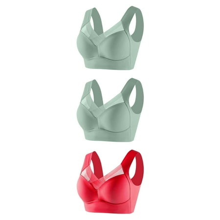 LFEOOST 3 Pack Bras for Women Wmbra Posture Correcting Bra  Wmbra Bra  Summer Wireless Push-Up Comfort Crossover Bra Red XXXXXXL