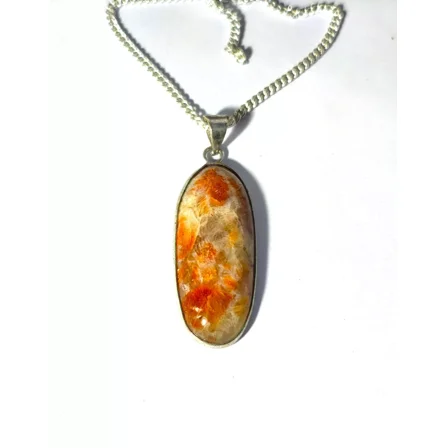 ROYALGEMSTONE Natural Orange Sunstone Oval Pendant Necklace, Sterling Silver Chain