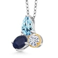 thumbnail image 2 of 925 Silver and 10K Yellow Gold Topaz and Blue Sapphire and White Moissanite 3 Stone Pendant Necklace for Women | 2.82 Cttw | Pear Shape 8X6MM | Oval 7X5MM | Round 5MM | with 18 inch Chain, 2 of 3