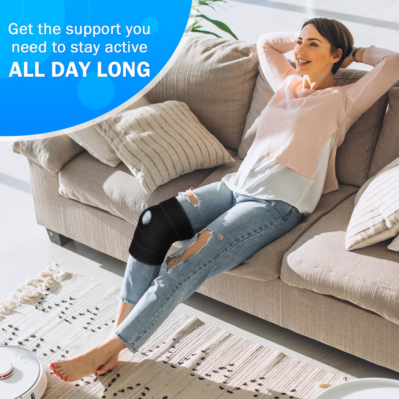 Plus Size Knee Braces for Knee Pain, Adjustable Knee Support with Side Stabilizers for Arthritis Pain, Meniscus Tear, ACL, LCL, Injury Recovery & Pain Relief For Women & Men - Black