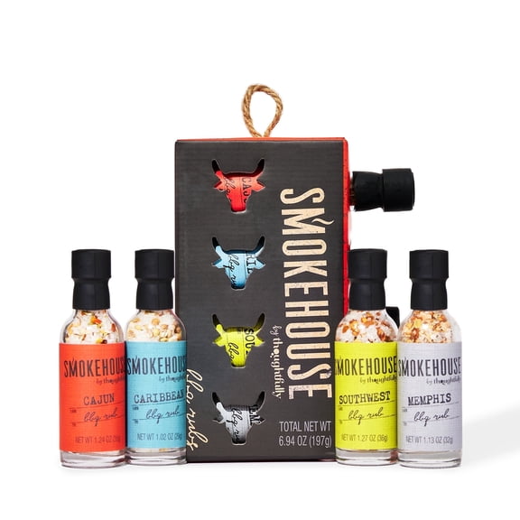 Smokehouse by Thoughtfully Barbecue Rub Gift Set, Flavors Include Cajun, Caribbean, Memphis and Southwest, Set of 4